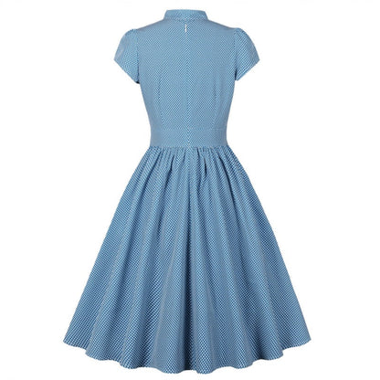 Women's Polka Dot Swing Dress with Neck Bow