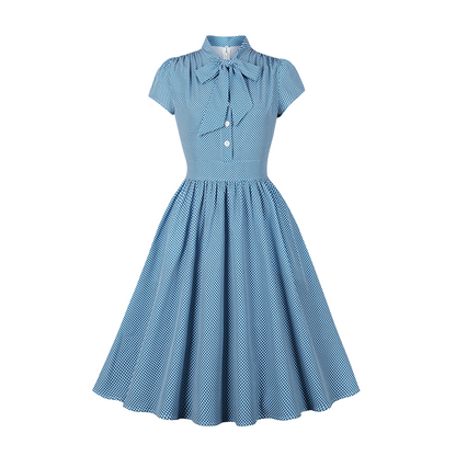 Women's Polka Dot Swing Dress with Neck Bow