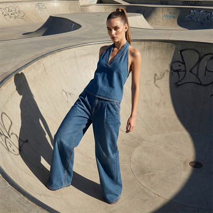 📢📢49% OFF !!!⏰Women's Casual Halter Top & Wide-Leg Pants Set