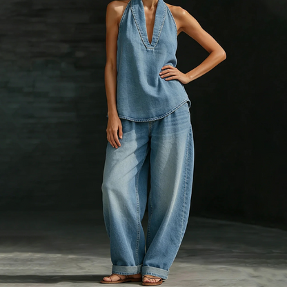 📢📢49% OFF !!!⏰Women's Casual Halter Top & Wide-Leg Pants Set