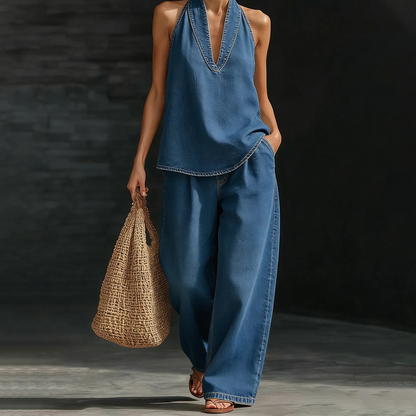 📢📢49% OFF !!!⏰Women's Casual Halter Top & Wide-Leg Pants Set