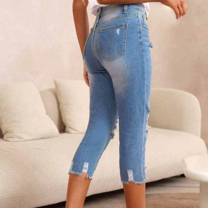 💥 Fashion Women's Ripped Washed Jeans with Raw Hem Detail