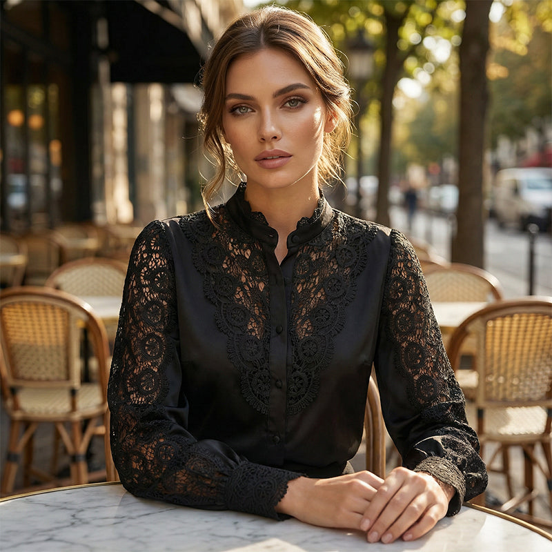 Women's Hollow-Out Lace Long Sleeve Blouse