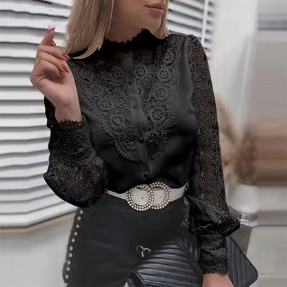 Women's Hollow-Out Lace Long Sleeve Blouse