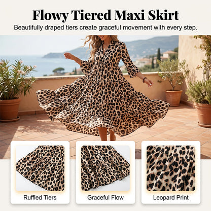 Women's V Neck Casual Loose Ruffle Maxi Dress