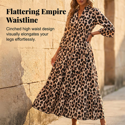 Women's V Neck Casual Loose Ruffle Maxi Dress
