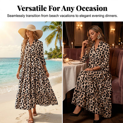 Women's V Neck Casual Loose Ruffle Maxi Dress
