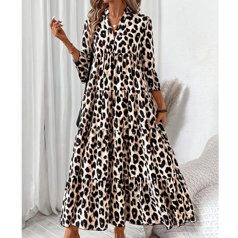 Women's V Neck Casual Loose Ruffle Maxi Dress
