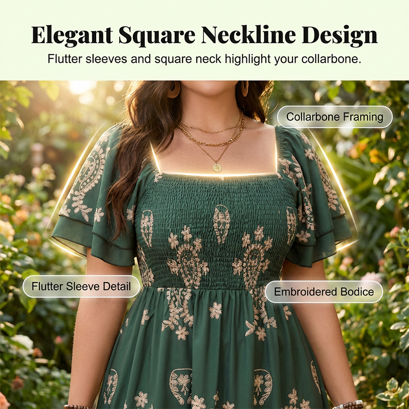 Women's Square Neck Smocked Flowy Dress