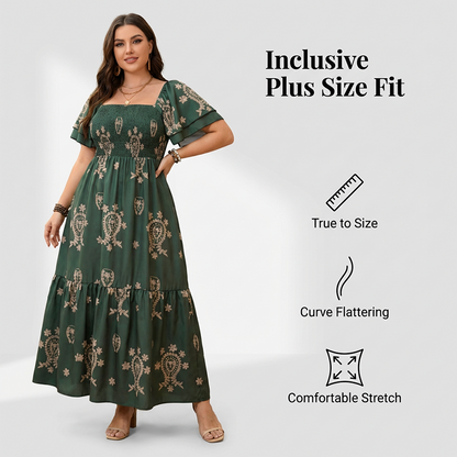Women's Square Neck Smocked Flowy Dress