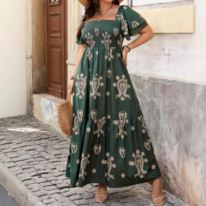 Women's Square Neck Smocked Flowy Dress