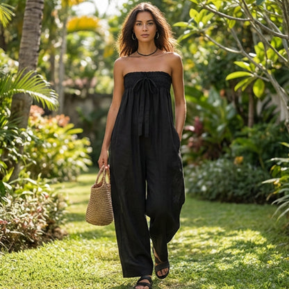 Women's Strapless Smocked Bodice Jumpsuit