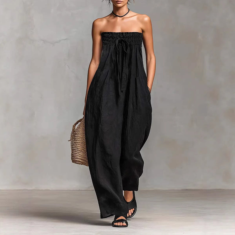 Women's Strapless Smocked Bodice Jumpsuit
