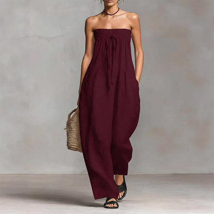 Women's Strapless Smocked Bodice Jumpsuit