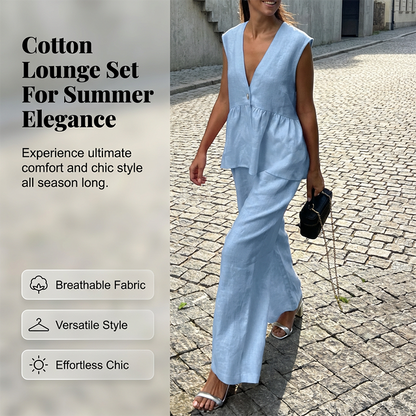 Women’s V-Neck Peplum Vest & Wide Leg Pants Set