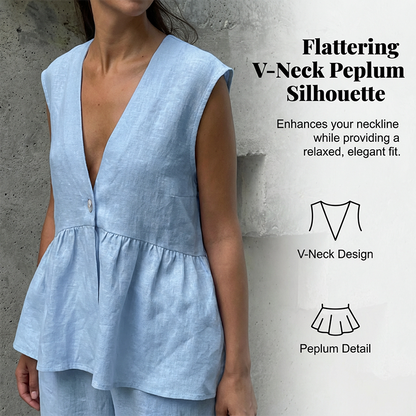 Women’s V-Neck Peplum Vest & Wide Leg Pants Set