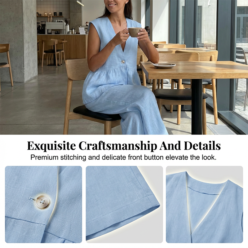 Women’s V-Neck Peplum Vest & Wide Leg Pants Set