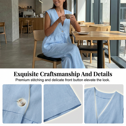 Women’s V-Neck Peplum Vest & Wide Leg Pants Set