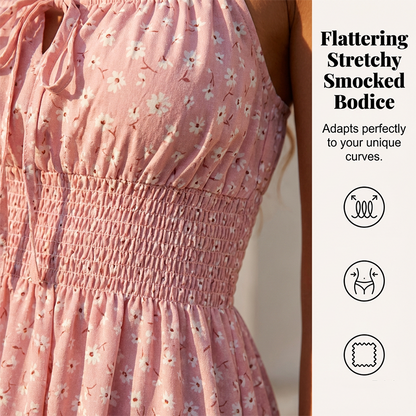 Tie-Front Smocked Spaghetti Strap Dress
