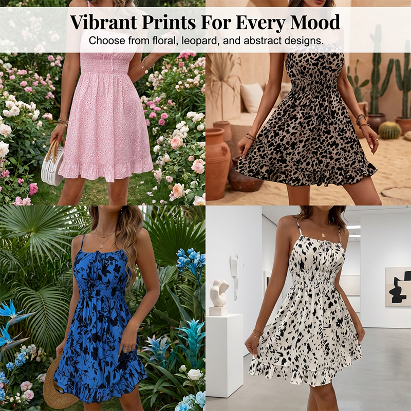 Tie-Front Smocked Spaghetti Strap Dress