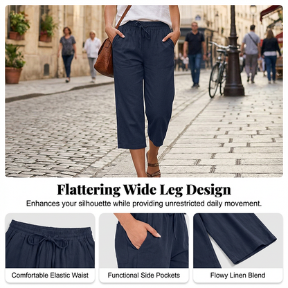 Women's Cotton-Linen Blend Cropped Pants