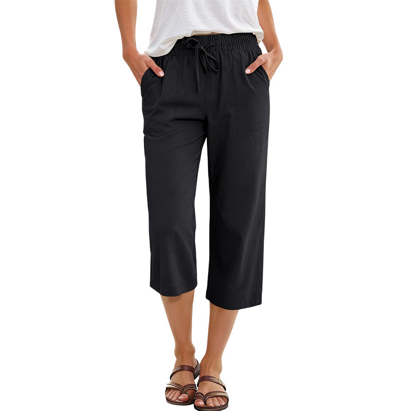 Women's Cotton-Linen Blend Cropped Pants