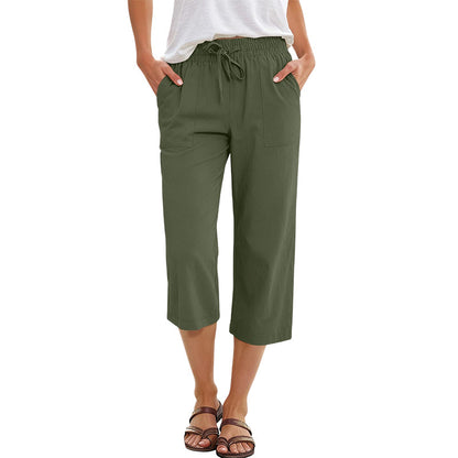 Women's Cotton-Linen Blend Cropped Pants