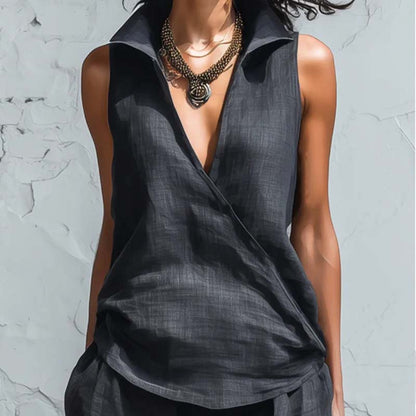 Sleeveless Wrap Top & Wide-Leg Pants Set