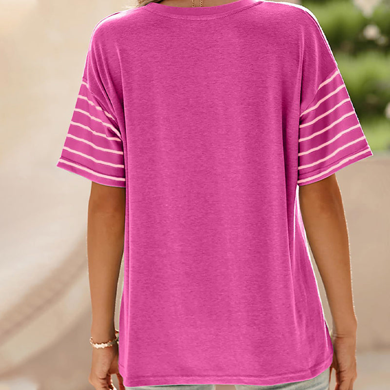 🔥2026 Hot sale 49% OFF🔥Women's Casual Round Neck Striped Color Clash Short Sleeve Top