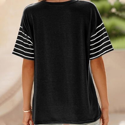 🔥2026 Hot sale 49% OFF🔥Women's Casual Round Neck Striped Color Clash Short Sleeve Top