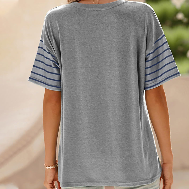 🔥2026 Hot sale 49% OFF🔥Women's Casual Round Neck Striped Color Clash Short Sleeve Top