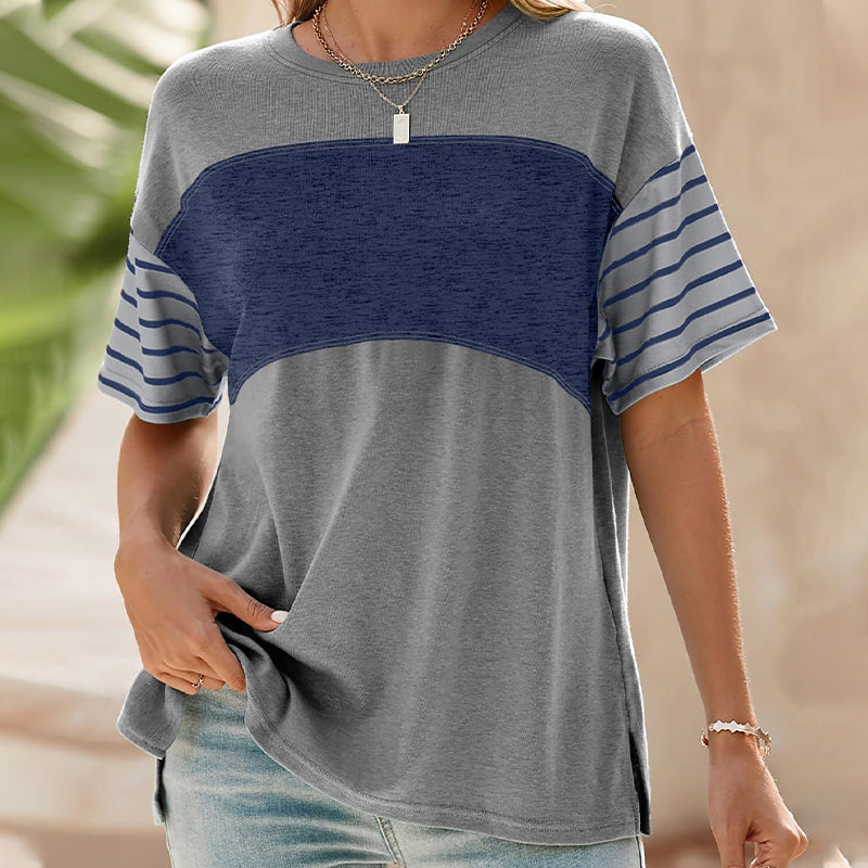 🔥2026 Hot sale 49% OFF🔥Women's Casual Round Neck Striped Color Clash Short Sleeve Top