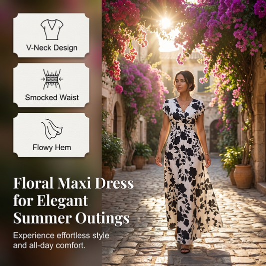 Floral V-Neck Smocked Waist Maxi Dress