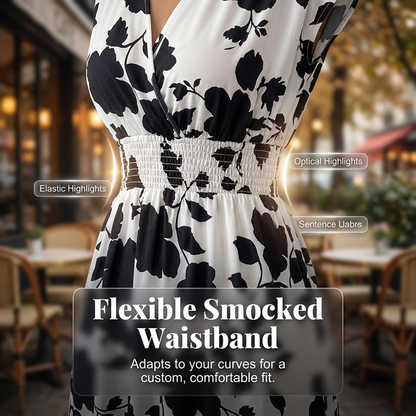 Floral V-Neck Smocked Waist Maxi Dress