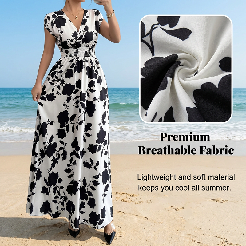 Floral V-Neck Smocked Waist Maxi Dress
