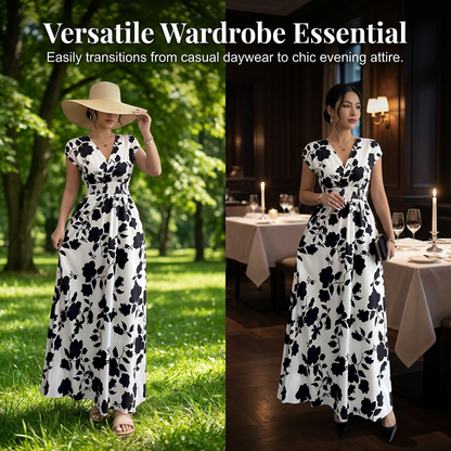 Floral V-Neck Smocked Waist Maxi Dress