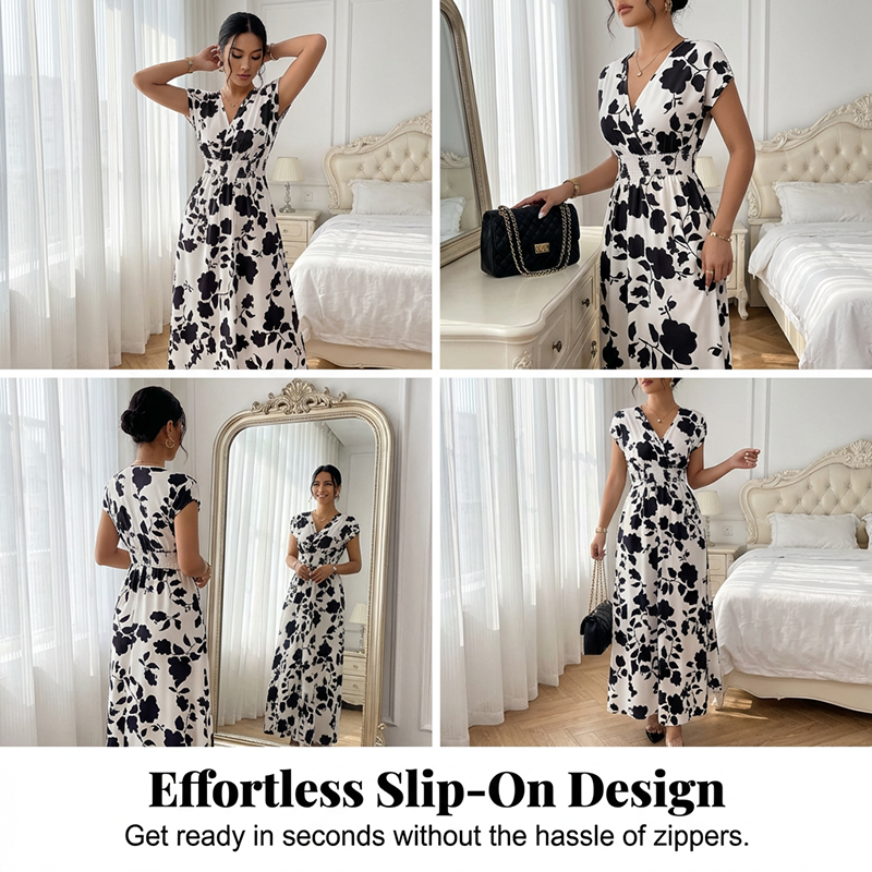 Floral V-Neck Smocked Waist Maxi Dress