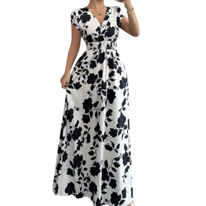 Floral V-Neck Smocked Waist Maxi Dress