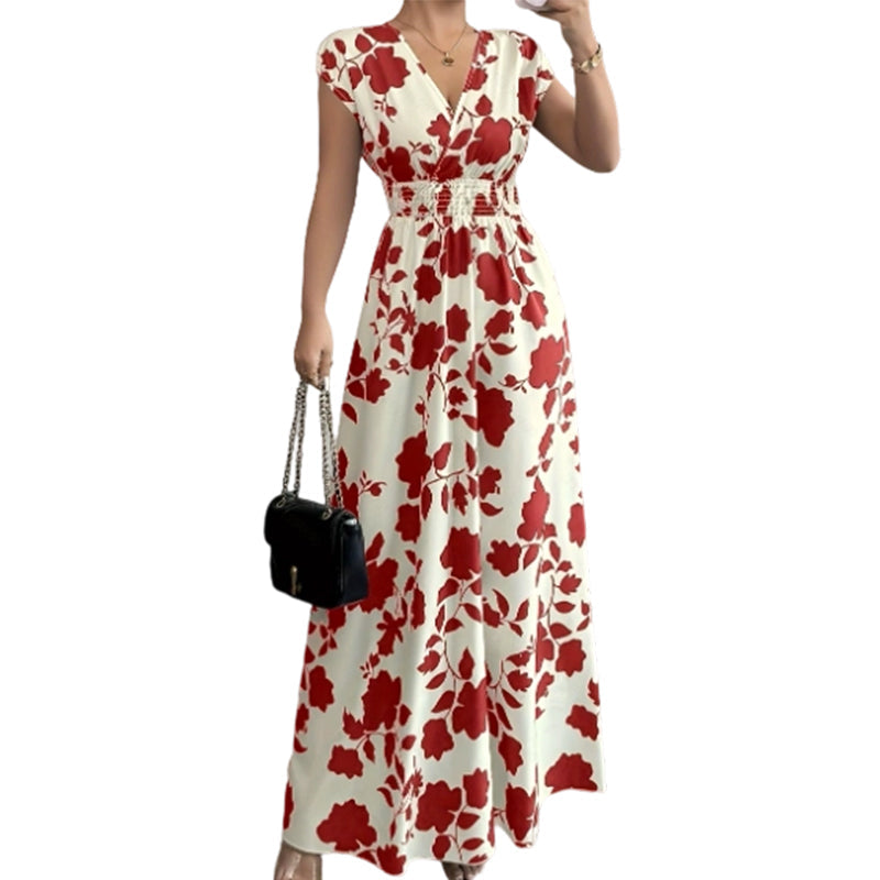Floral V-Neck Smocked Waist Maxi Dress