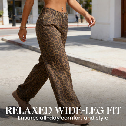 🔥 Hot sale 49% OFF🔥Women's Leopard Print High-Waist Wide-Leg Jeans