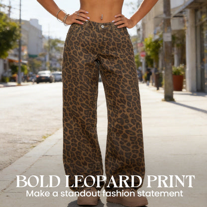 🔥 Hot sale 49% OFF🔥Women's Leopard Print High-Waist Wide-Leg Jeans