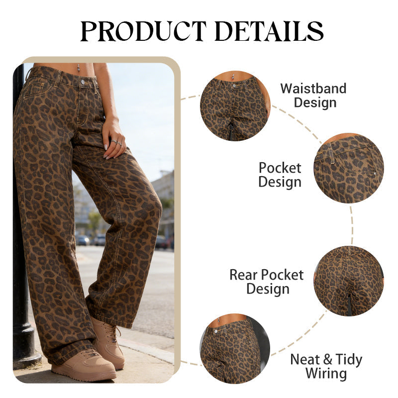 🔥 Hot sale 49% OFF🔥Women's Leopard Print High-Waist Wide-Leg Jeans