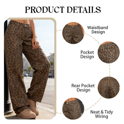 🔥 Hot sale 49% OFF🔥Women's Leopard Print High-Waist Wide-Leg Jeans