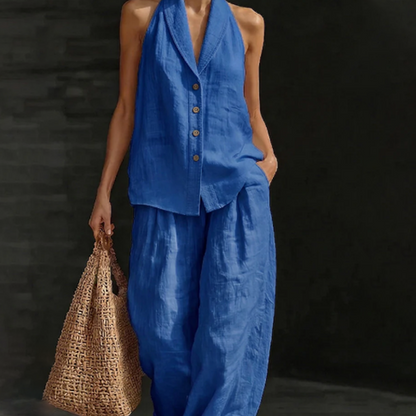 Solid Color Sleeveless Top and Trousers Lounge Set