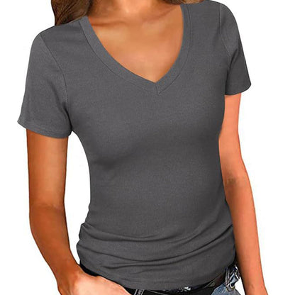 Slim Fit Basic V-Neck Tee for Women
