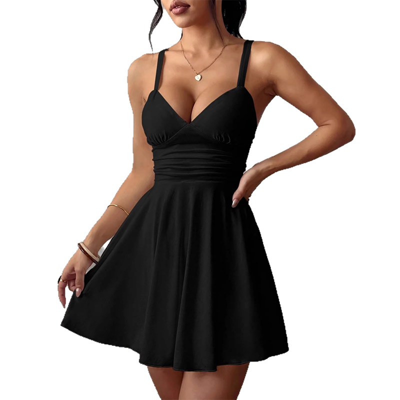 Spaghetti Strap V-Neck A-Line Mini Dress