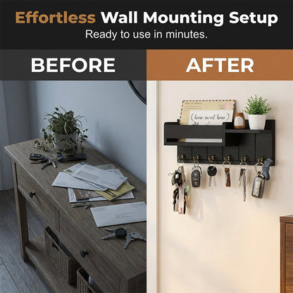 Wall-Mounted Mail and Key Holder with Shelf