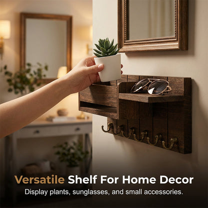 Wall-Mounted Mail and Key Holder with Shelf