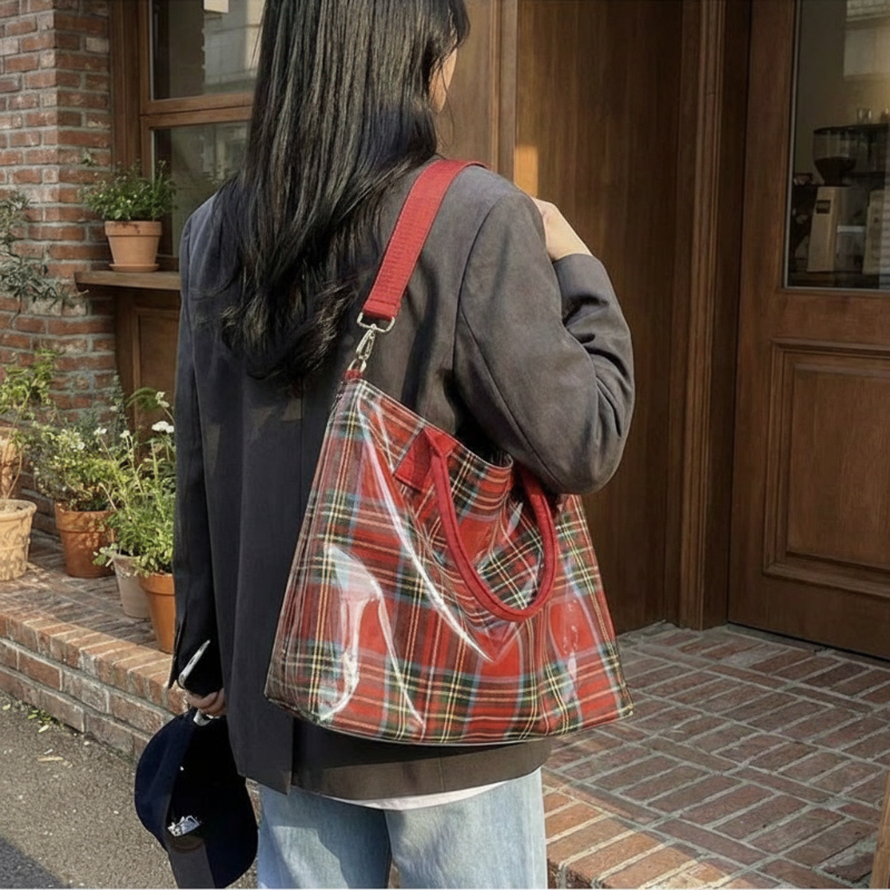 Women's Plaid PVC Tote Bag