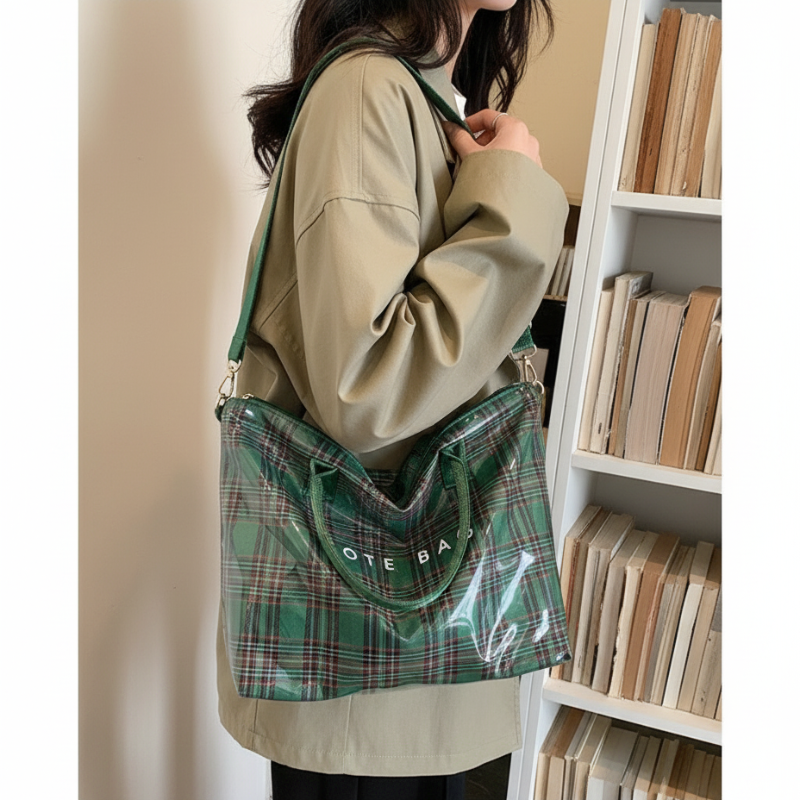Women's Plaid PVC Tote Bag